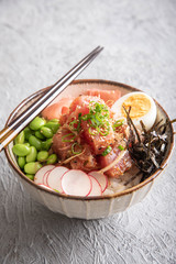 ahi poke bowl with edamame