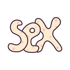 Sex word hand drawn lettering with illustration cartoon style