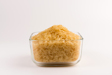 white rice in bowl isolated on white background
