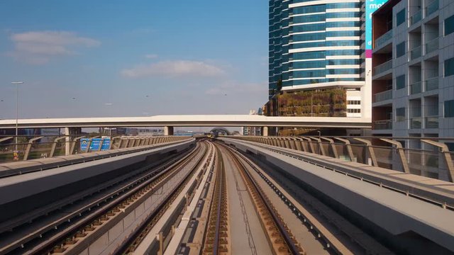 View of the city of Dubai from the subway. Time Lapse.
