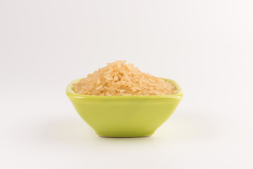 white rice in bowl isolated on white background