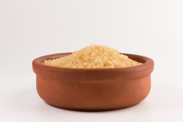 white rice in bowl isolated on white background