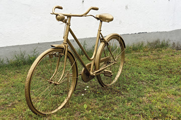 Fototapeta na wymiar una bicicletta d'oro in giardino