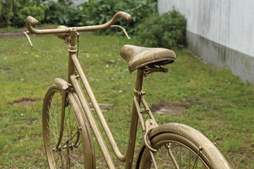 Fototapeta na wymiar una bicicletta d'oro in giardino