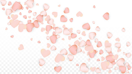 Love Hearts Confetti Falling Background. St. Valentine's Day pattern Romantic Scattered Hearts. Vector Illustration for Cards, Banners, Posters, Flyers for Wedding, Anniversary, Birthday Party, Sales.