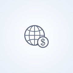 Global currency, vector best gray line icon