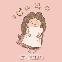 Baby girl sleeping vector illustration