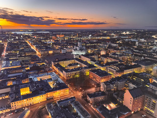 Aerial view of Presidential Palace and historical center of Helsinki, Finland