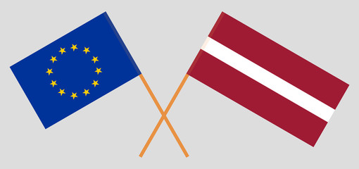 Latvia and EU. The Latvian and European flags. Official colors. Correct proportion. Vector