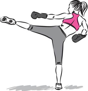 woman fitness kick boxing illustration