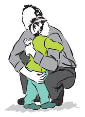 father man hugging a child son illustration