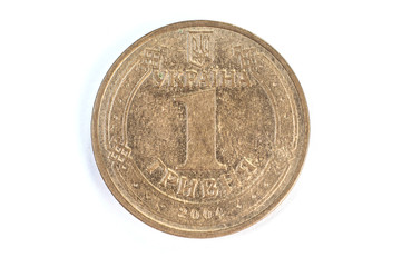 Ukrainian one-hryvnia coin with isolate on a white background