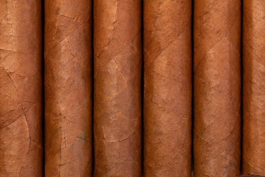 texture of Cuban cigars. expensive cigar. which lies in parallel