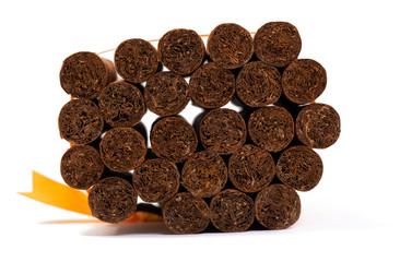 cigars wrapped in ribbon. prestigious expensive tightly packed