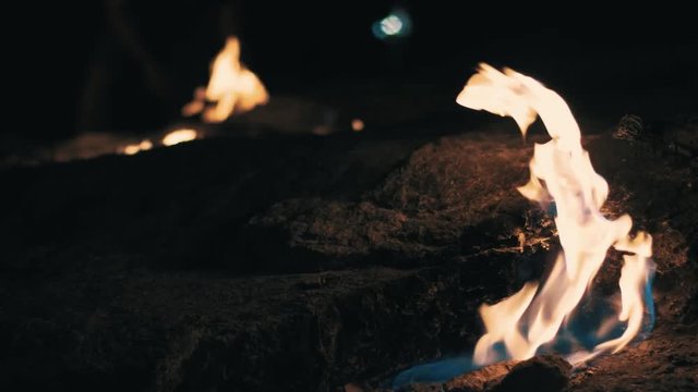 Combustion of methane in dark cave of Turkish mount Chimera. Natural phenomenon