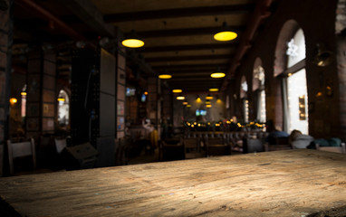 background barrel and worn old table of wood