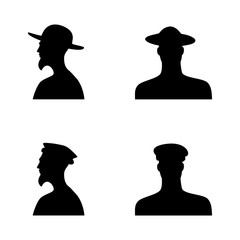 human head silhouettes in different hats. set 2