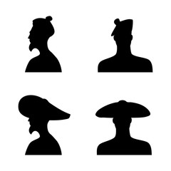 human head silhouettes in different hats. set 1