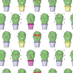 cactus pattern with different emotions and color pots