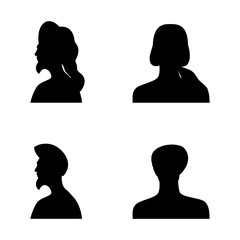 human head silhouettes in different hats. set 3