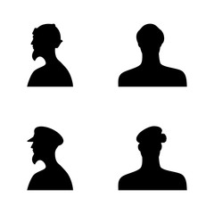 human head silhouettes in different hats. set 4