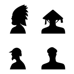 human head silhouettes in different hats. set 5