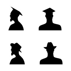 human head silhouettes in different hats. set 6