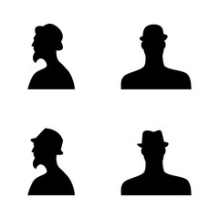 human head silhouettes in different hats. set 7