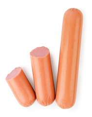 Sausage and two halves on a white. The form of the top.