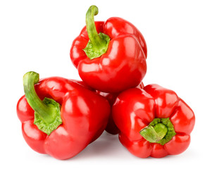 Pile of red bell pepper on a white, isolated.
