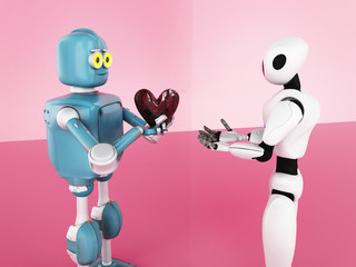 Valentines day, love, robot,3d render.