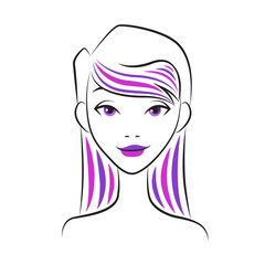 Female Beauty Purple Straight  Hair Line Drawing Expressive Beautiful Face
