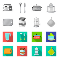 Vector illustration of kitchen and cook sign. Set of kitchen and appliance stock vector illustration.