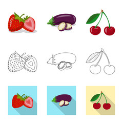 Vector design of vegetable and fruit symbol. Collection of vegetable and vegetarian stock vector illustration.