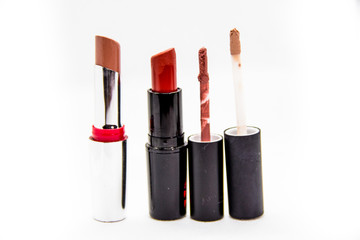 Obraz premium different lip lipstick for professional makeup on white background