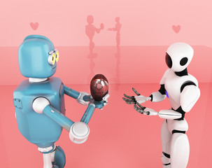 Valentines day, love, robot,3d render.