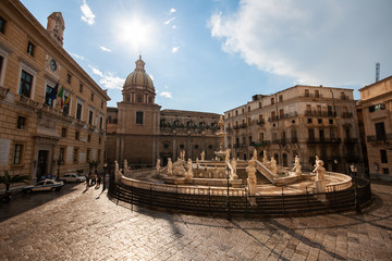 The Praetorian Fountain, located in the heart of historic center of Palermo, important landmark of...