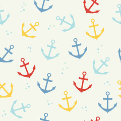 Sailor vector pattern with anchor on white background. Colorful anchor seamless background for fabric, kid room decoration.