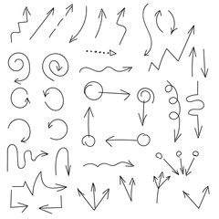 Black hand drawn arrow set isolated on white background