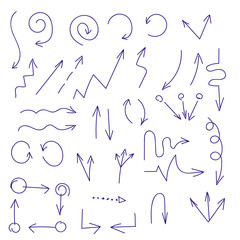 Dark Blue hand drawn arrow set isolated on white background