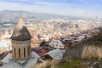 Obraz premium Church Zemo Betlemi in district old town Tbilisi. Panoramic view from above of the city Tbilisi. Georgia