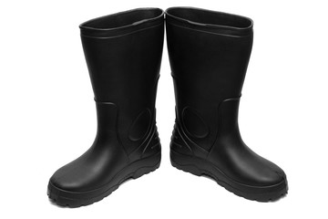 Rubber black boots for fishing.