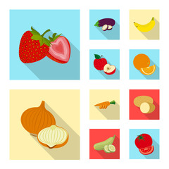 Vector illustration of vegetable and fruit logo. Set of vegetable and vegetarian stock symbol for web.