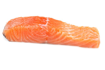Red fish. Raw salmon fillet isolate on white background.