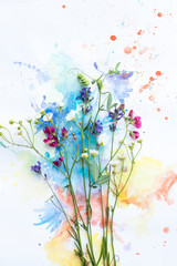  flowers on watercolor background