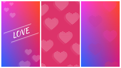Set of 3 trendy Valentine's day banners/ posters/ brochures. Modern covers with multicolored gradient. Matching covers with gradient and hearts.