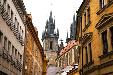 Church of Mother of God before Týn (Church of Our Lady before Týn) and old houses, Old Town of Prague, Czech Republic