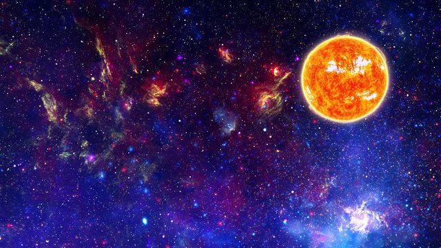 4K animated sun with nebula background.