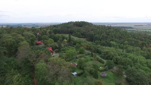 Footage of drone hovering above Sobotka village in Poland. Video was filmed during autumn 2018