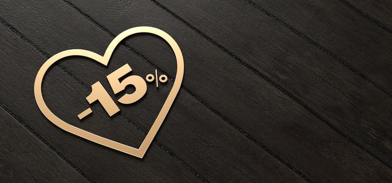 Golden heart on wood, Valentine's day, offer 15% discount